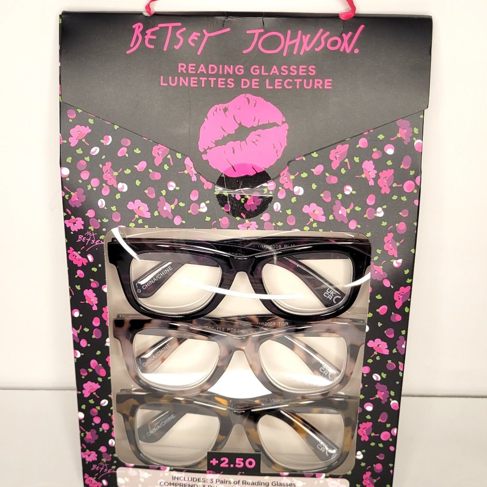 3 Pair - Betsey Johnson Reading Glasses +2.50 Strength
